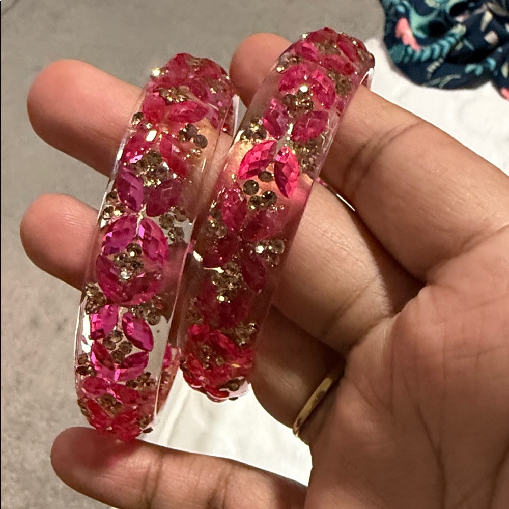 Elegant Pink and Gold Floral Bangles
